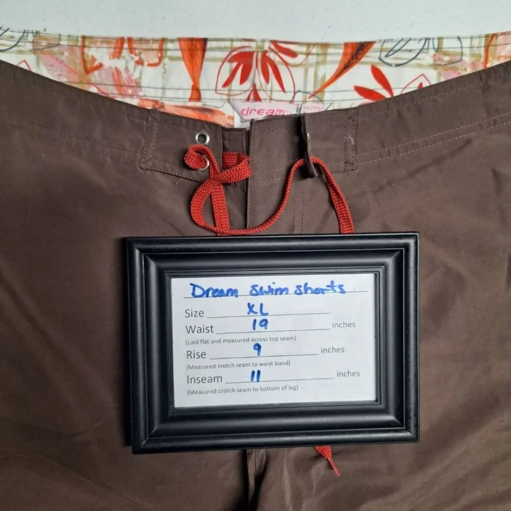Dream Swim Shorts Trunks Drawstring Brown Pockets Mens‎ XL